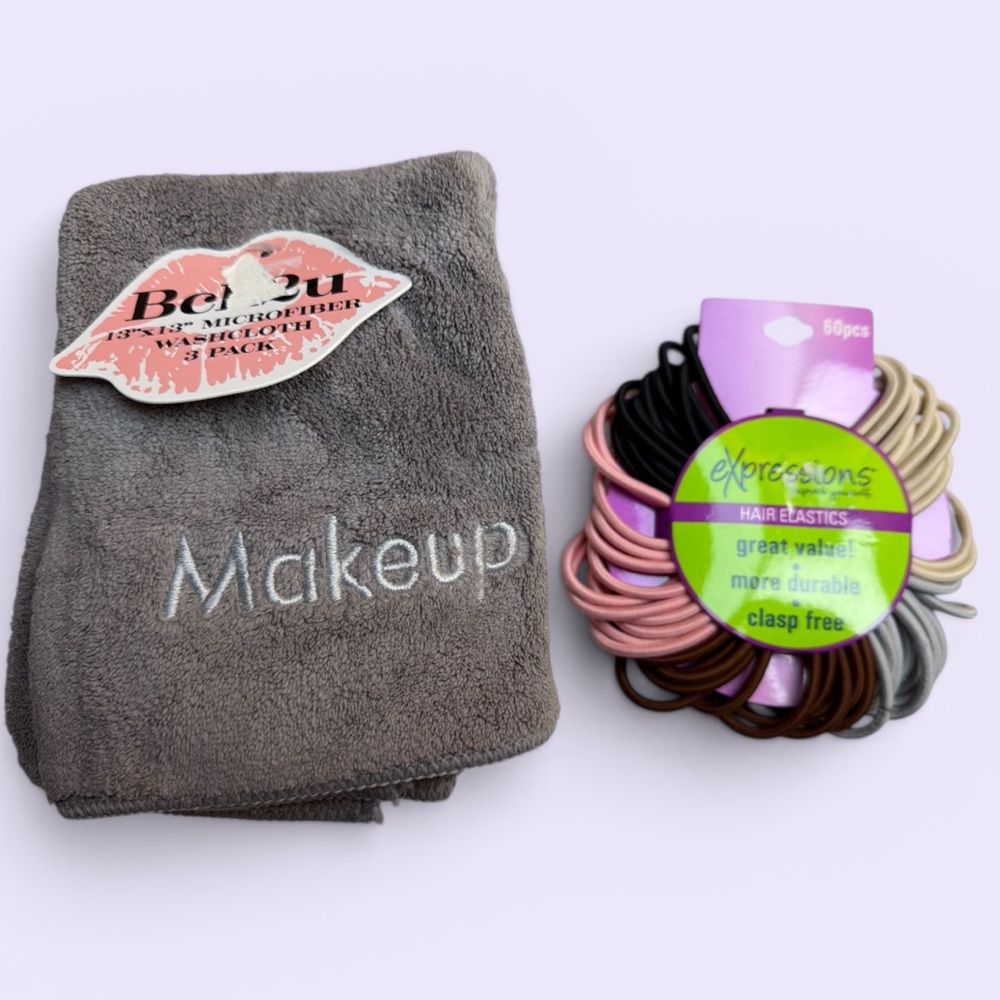 Expressions Assorted Hair Elastics with 3 gray Makeup Cloths